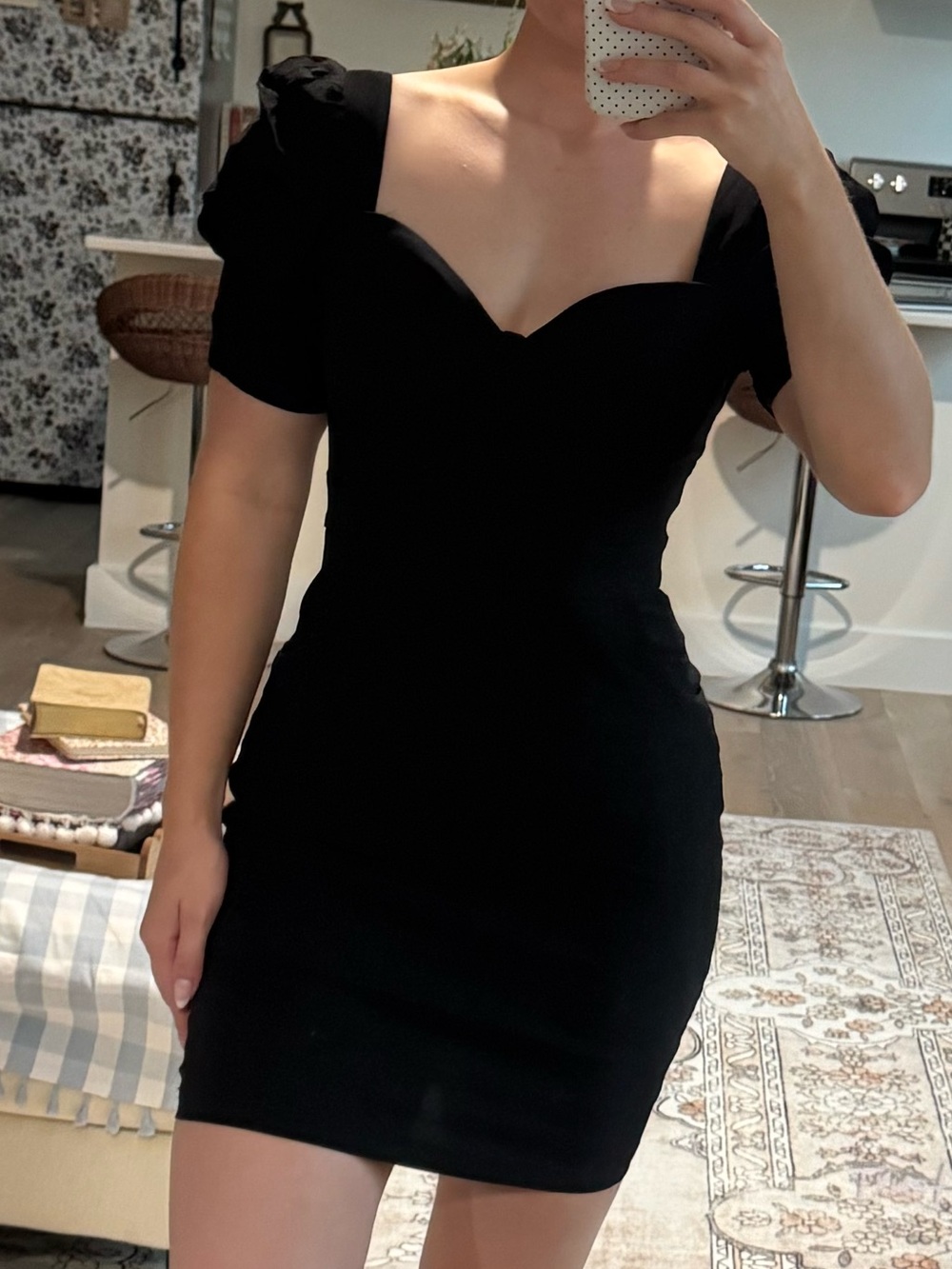 Windsor Black Sweetheart Mini Dress with Puff Cap Sleeves
